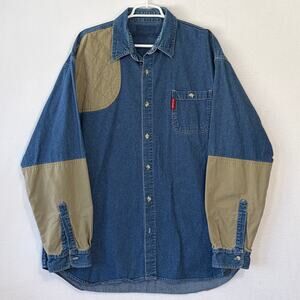 Columbia Blue Denim Shirt Mens 2XL Shooting Tactical Hunting Quilted Button Down